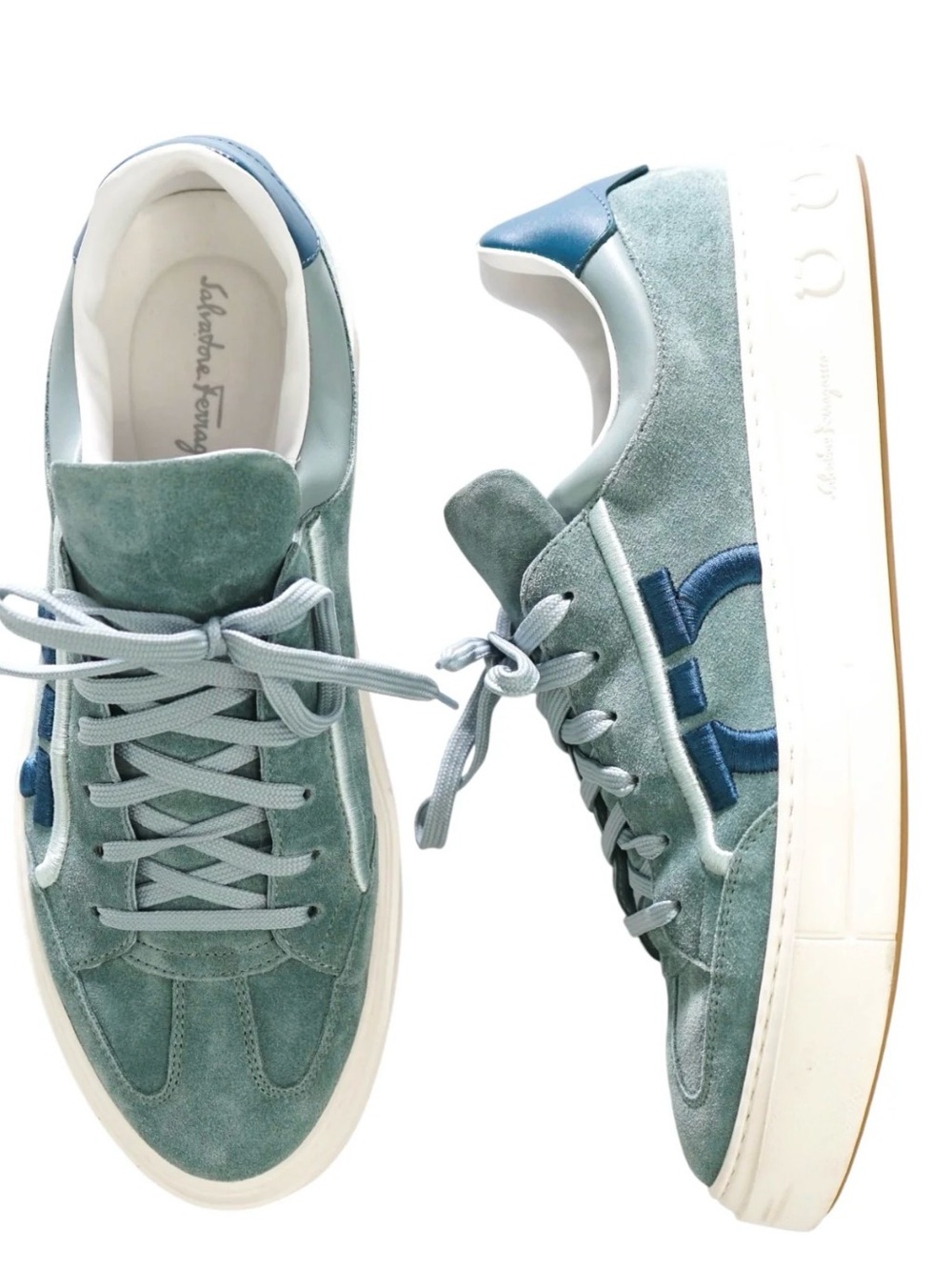 FERRAGAMO - TEAL SUEDE/LEATHER "BORG